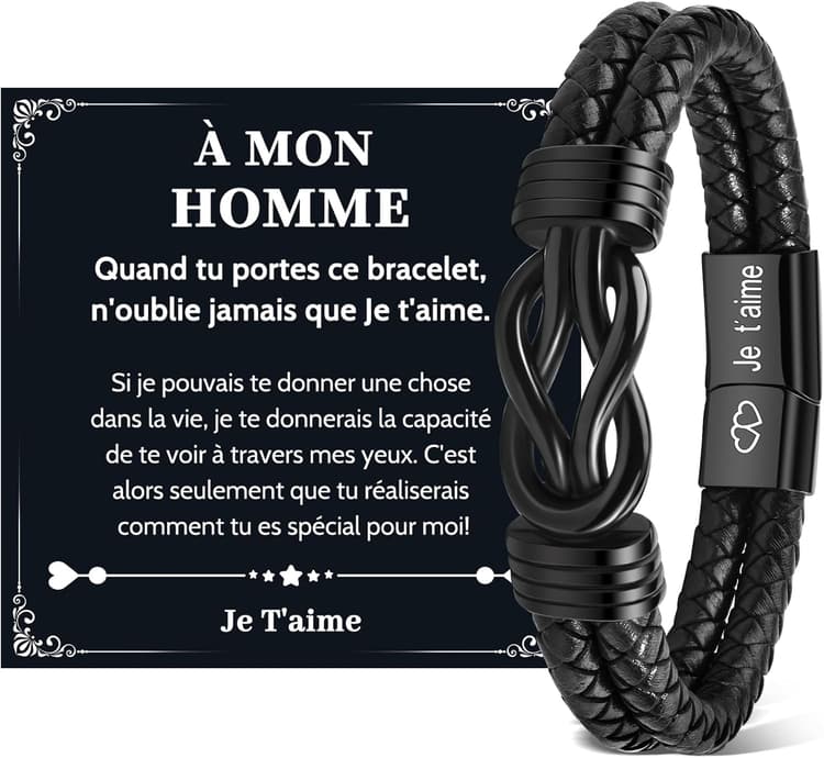 VU100 Cadeau pour Fils/Frère/Homme Bracelet en Cuir pour Homme Garçons Frère Cadeau Anniversaire pour Lui Fils Idee Saint Valentin pour Lui Noël pour Garçons Petit Ami Mari Fiancé
