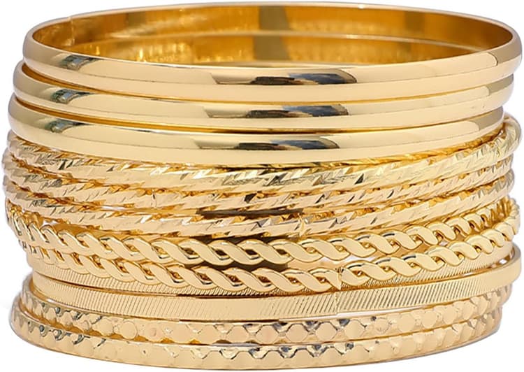 FUNOJOY Bangle Bracelets for Women,14K Gold Plated Boho Indian Multi Stackable Bangles For Women Jewelry Gifts