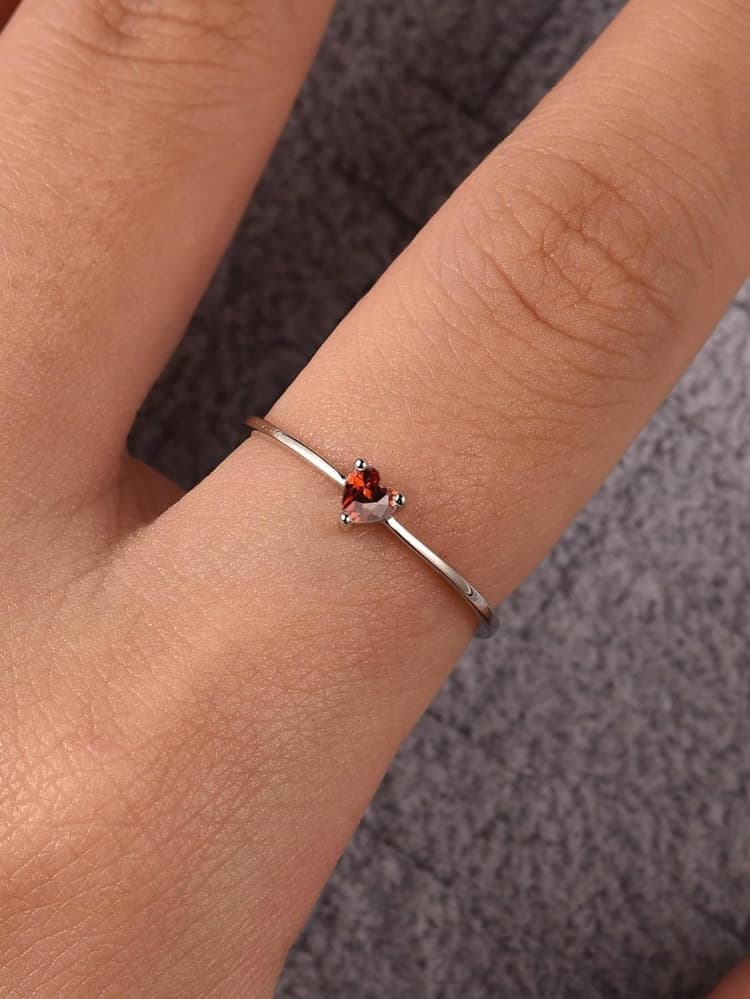 1 bague en argent sterling en forme de cœur avec zircone et pierre de naissance pour femme, bague fine pour femme, bijou d'amitié, cadeau