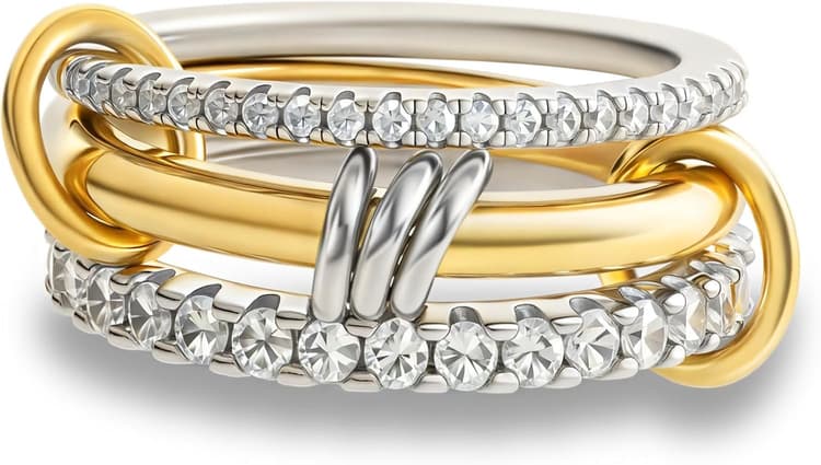 Gold Stackable Rings for Women Non Tarnish, 18k Gold Plated Cubic Zirconia Rings, Silver Gold Multi Ring Mixed Metals Stack Rings Set