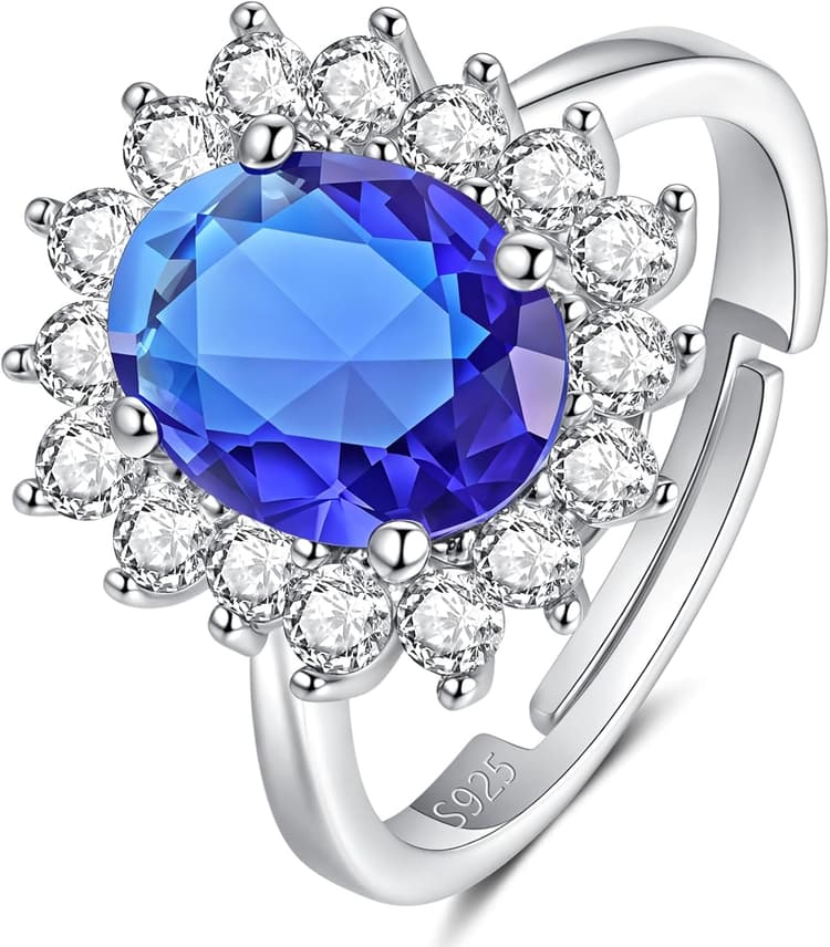 SNORSO Bague de fiançailles avec pierre de naissance et rubis saphir pour femme, bague en argent sterling 925, bague de promesse d'éternité, bague d'anniversaire de mariage, bague réglable en argent