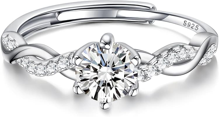 JeweBella Bague en Argent 925 Réglable Femme Bague Zircone Cubique Brillant Fiançailles Promise pour Mariage Alliance Bijoux Femme