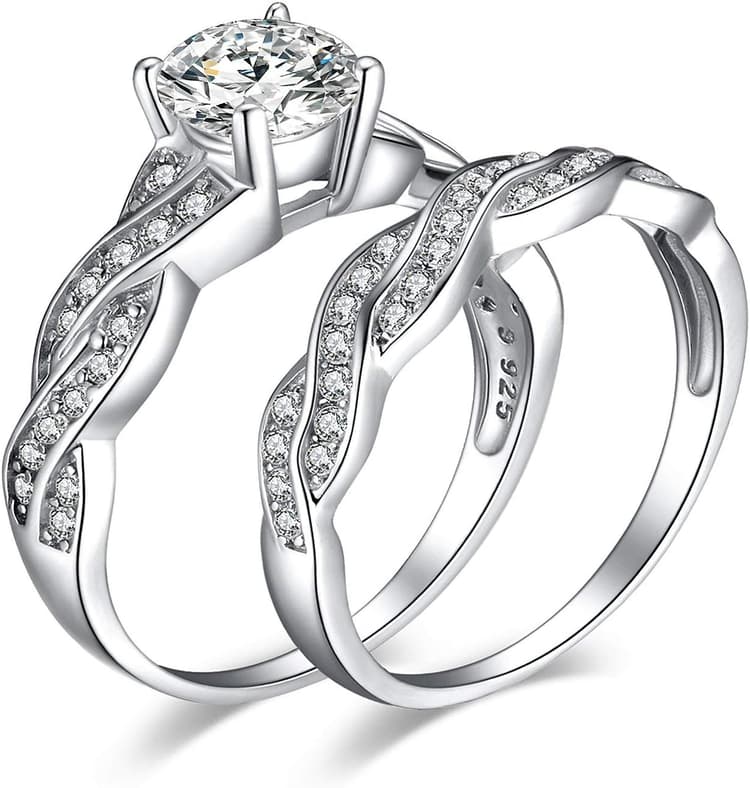 JewelryPalace 1.5ct Zircone Cubique Infini Bague Femme Argent 925 Plaqué Or Jaune Or Rose, Lot de Bague de Fiançailles Femme, Bagues Anniversaire Mariage Promise Couple Nuptiale Ensembles Bijoux