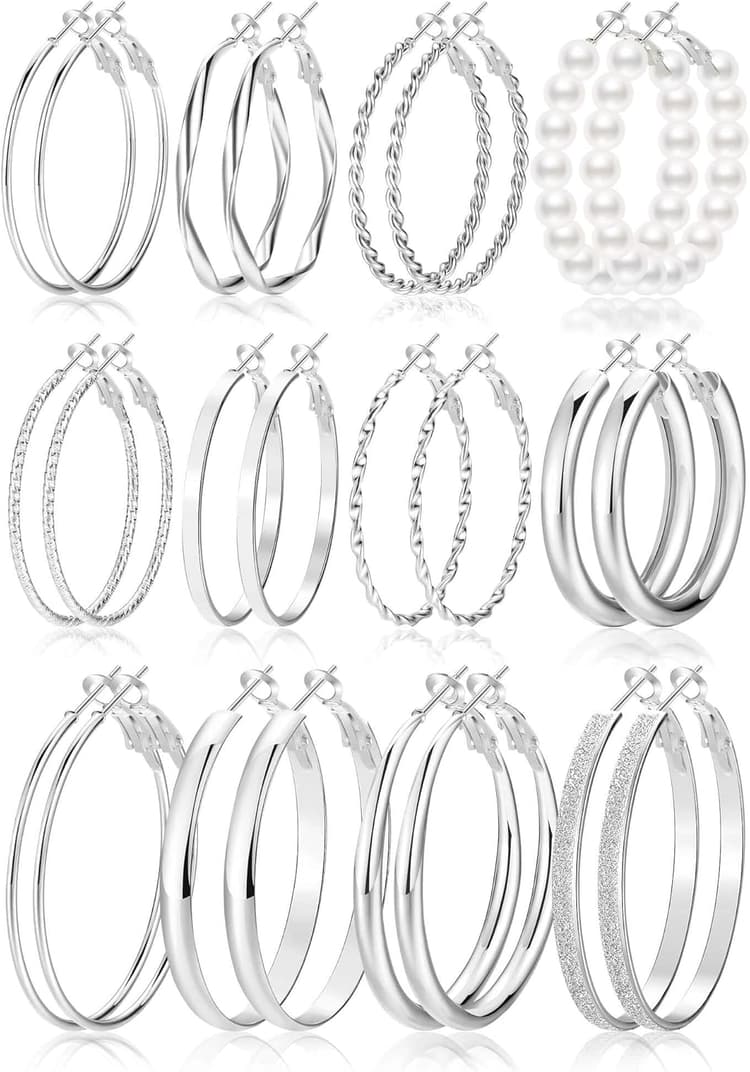 Gold Hoop Earrings Set for Women, 12 Pairs Hypoallergenic Large/Big Thin Thick Gold Hoops Earrings Loop Pack for Jewelry Gift 40mm/50mm