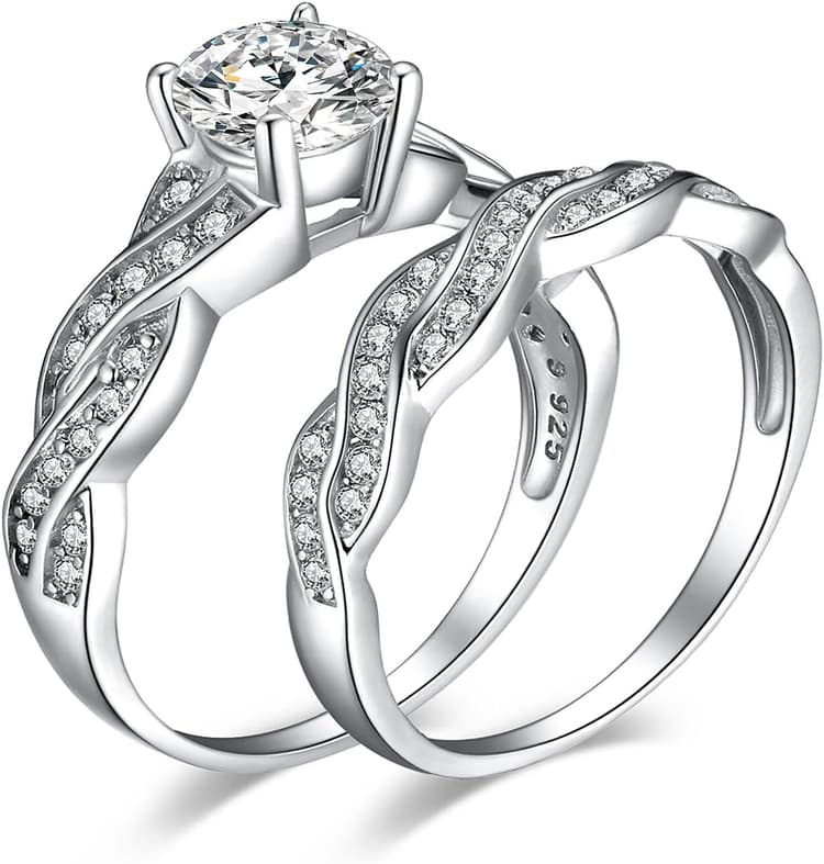JewelryPalace Wedding Bands Engagement Rings for Women, 14K Gold Plated 925 Sterling Silver Cubic Zirconia Promise Rings for Her, Infinity Anniversary 1.5ct Simulated Diamond Ring