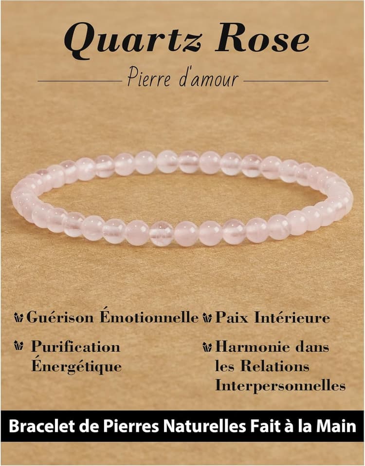 Bracelet 4mm en Pierre Naturelle pour Homme et Femme, Bracelets Élastique Yoga, Bijoux Cadeau Créatifs, Porte Bonheur avec Perles de Remplacement