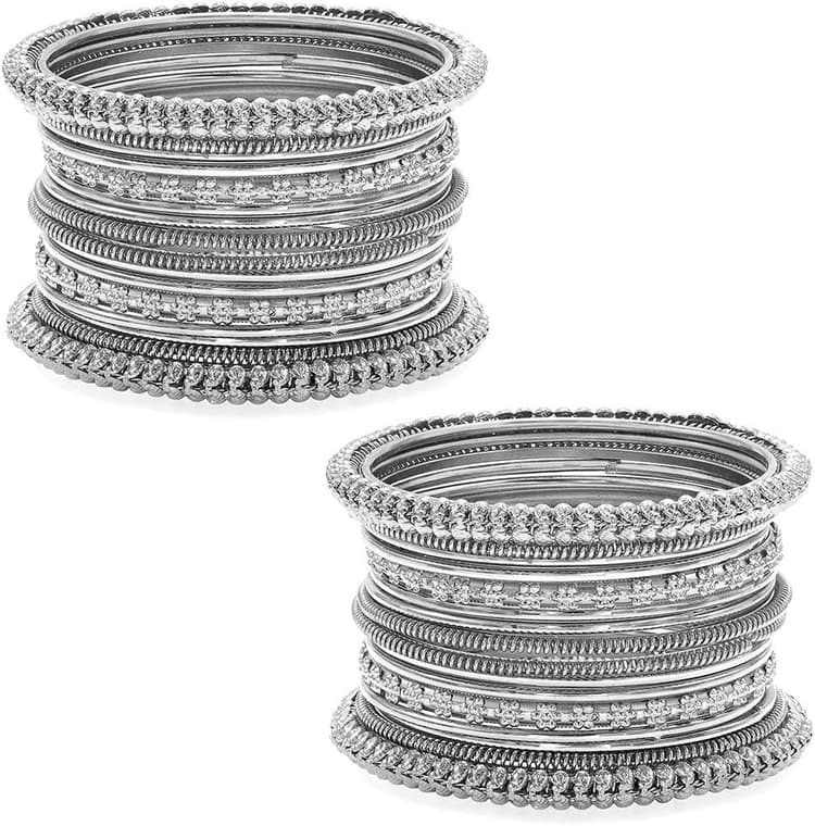 Aheli Tribal Traditional Antique Silver Oxidised Bangles Fashion Vintage Jewelry Gift for Women Set of 2 Size 2.6