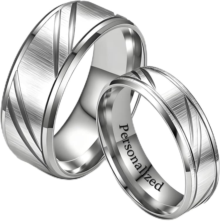 Personnalisé Anneau pour Couple Double Couleur Bande Motif Anneaux À L'intérieur Peut Gravé Personnalisé Promesse De Mariage Bagues De Fiançailles Titane Acier 6MM 4MM 6-13#