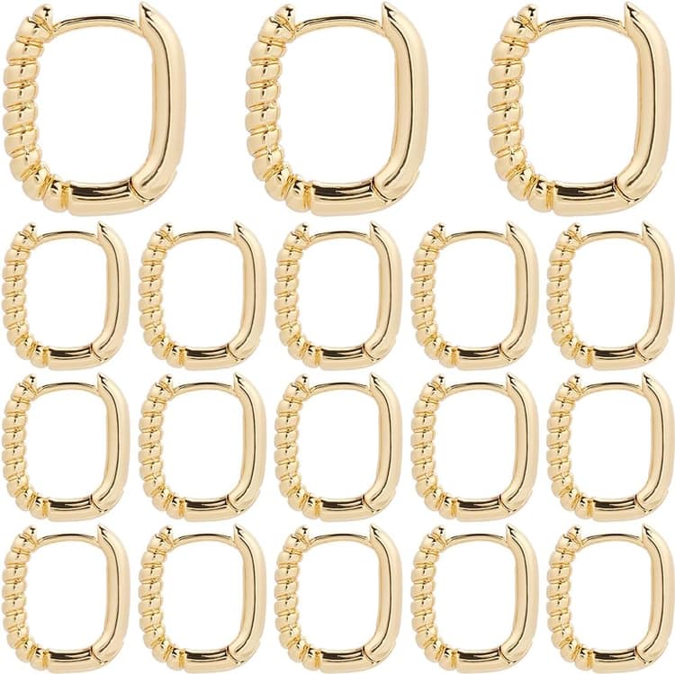 SUNNYCLUE 24 pièce de Véritables Accessoires de Bijoux Plaqués Or 18 carats Créoles Huggie Boucles D'Oreilles Créoles Torsadées Rectangulaires Demi Spirales en Laiton Accessoires pour la Fabrication d