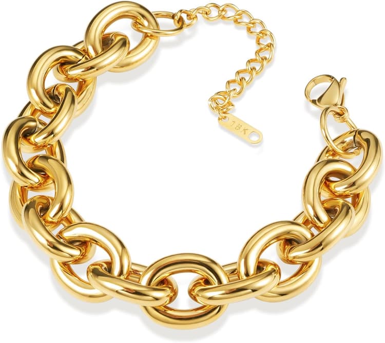 ALEXCRAFT Bracelet Argent Femme, Bracelet à Chaîne Cubaine Or Hommes, épais, Hip Hop, Chunky, Bracelet Réglable Hypoallergénique, Cadeau de Bijoux en Chaîne pour Femmes et Filles