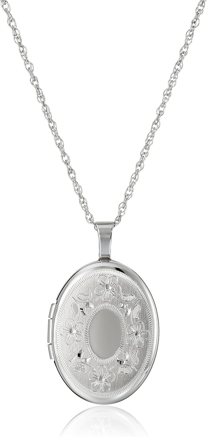 Amazon Essentials Oval Hand Engraved Locket Necklace, 18"