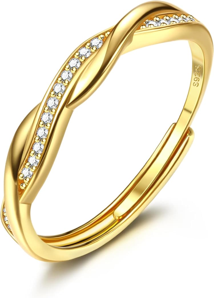 JeweBella Bague Argent 925 Femme Bague Reglable Empilables Alliance Femme Bague de Fiançailles Bague Promesse Mariage Bague Pouce Bague Femme Argent/Or/Or Rose Anniversaire Bijoux avec Carte Cadeau