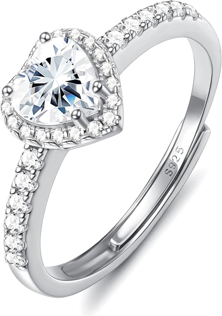Chriscoco Bague Femme Argent 925 Reglable Bague Coeur Bague Or/Argent/Or Rose Zircone Cubique Bague Fiançailles Bague De Promesse Mariage Alliance Bague Argent Femme avec Boîte À Bijoux