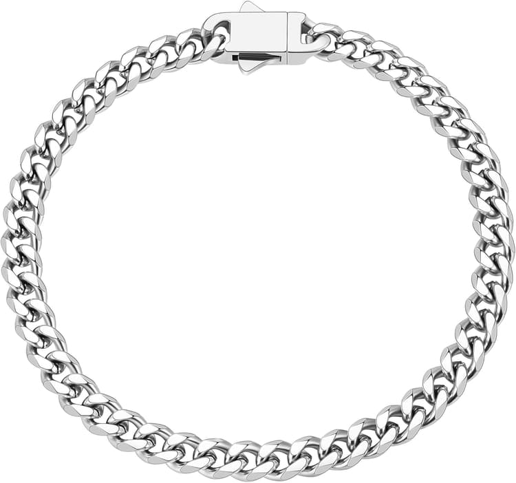 Fiusem Mens Silver Colored Bracelets for Men, Stainless Steel Cuban link Bracelet, 5mm/7mm/8mm Width, 7.1"/7.5"/7.9" Length Jewelry