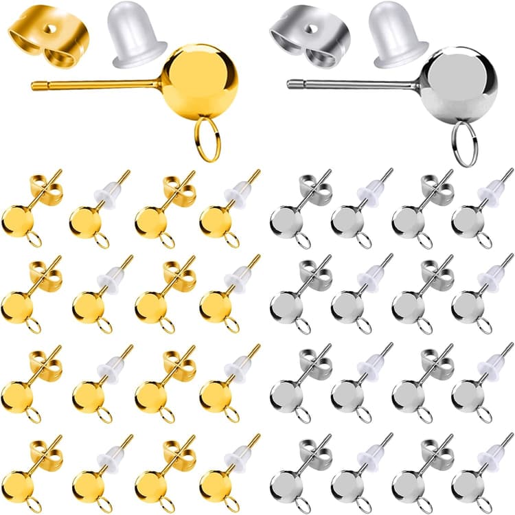 TOAOB 140pcs Boucles D'oreilles Poteaux en Acier Inoxydable 4mm Clous D'oreilles Boule Argent et Or avec Dos Papillon Apprêt et Fermoirs en Silicone pour Accessoires de Bijoux Fabrication Création