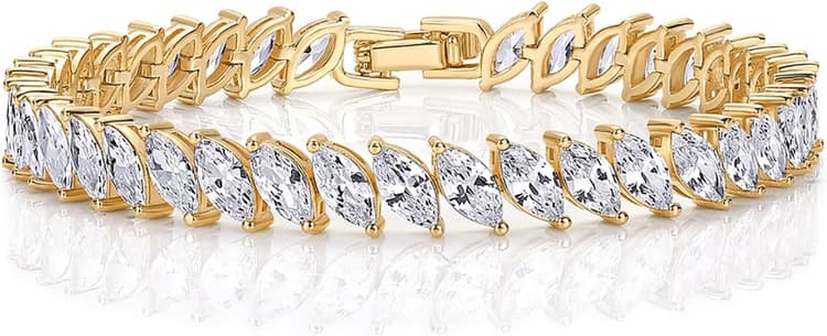 PAVOI 14K Gold Plated Marquise Cut Tennis Bracelet for Women - Cubic Zirconia Gold Tennis Bracelets for Women - Delicate Marquise CZ Bridal Jewelry for Wedding
