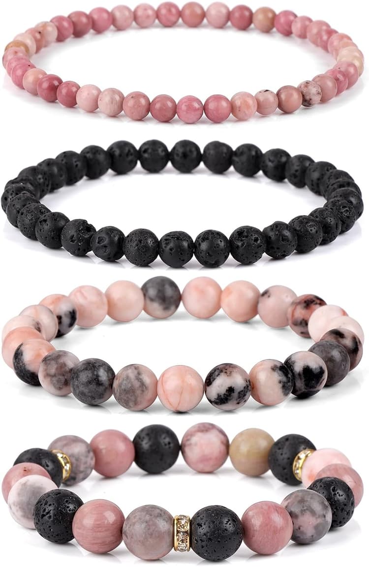 Vinswet 4pcs Beaded Bracelets for Women,Natural Healing Crystal Gemstones Bracelet,Anxiety Stress Relief Bracelet Handmade purple Jewelry Gifts for Women