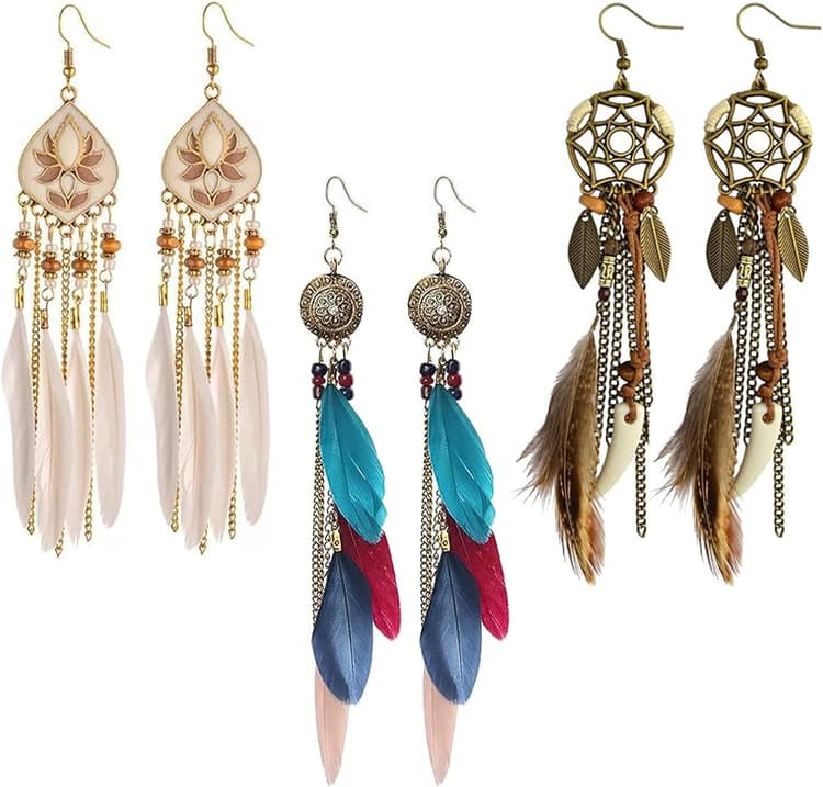 Boucle d'oreille pendante,Boucle doreille plume,Boucles D'oreilles En Fausse Bohème,boucles d'oreilles Bijoux femmes Vintage longue pendaison boucles d'oreilles