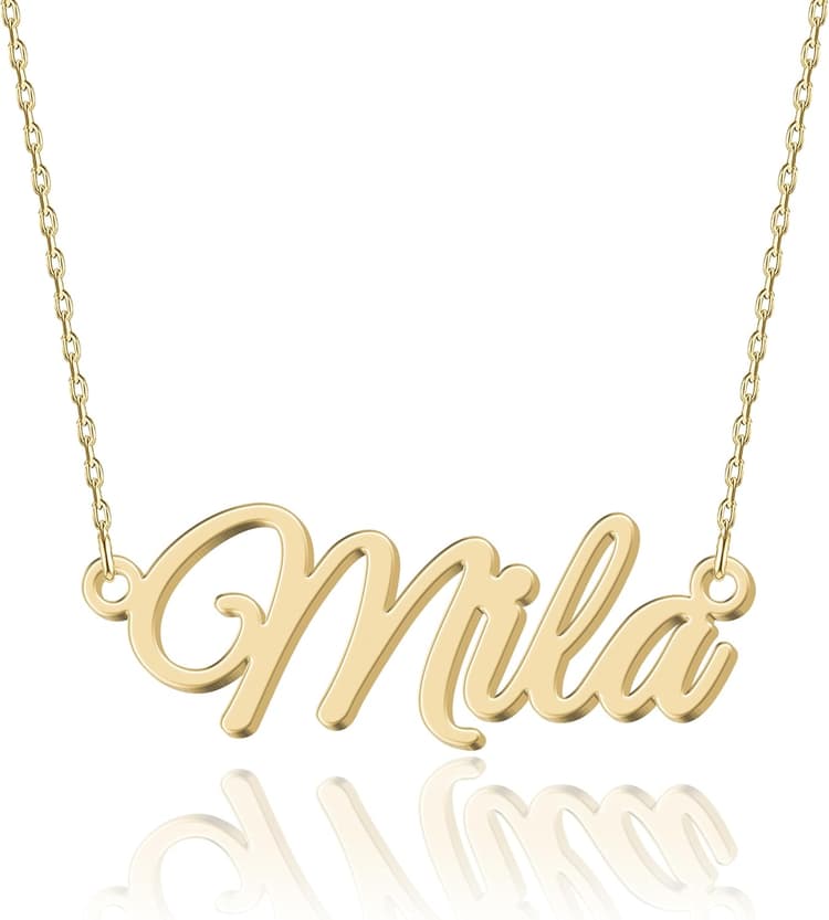 Collier Prénom Personnalisé Exquis | 14 Styles de Police au Choix | Pendentif en Acier Inoxydable Plaqué Or 18K & Argent Sterling à Personnaliser | Idée Cadeau Original pour Femme