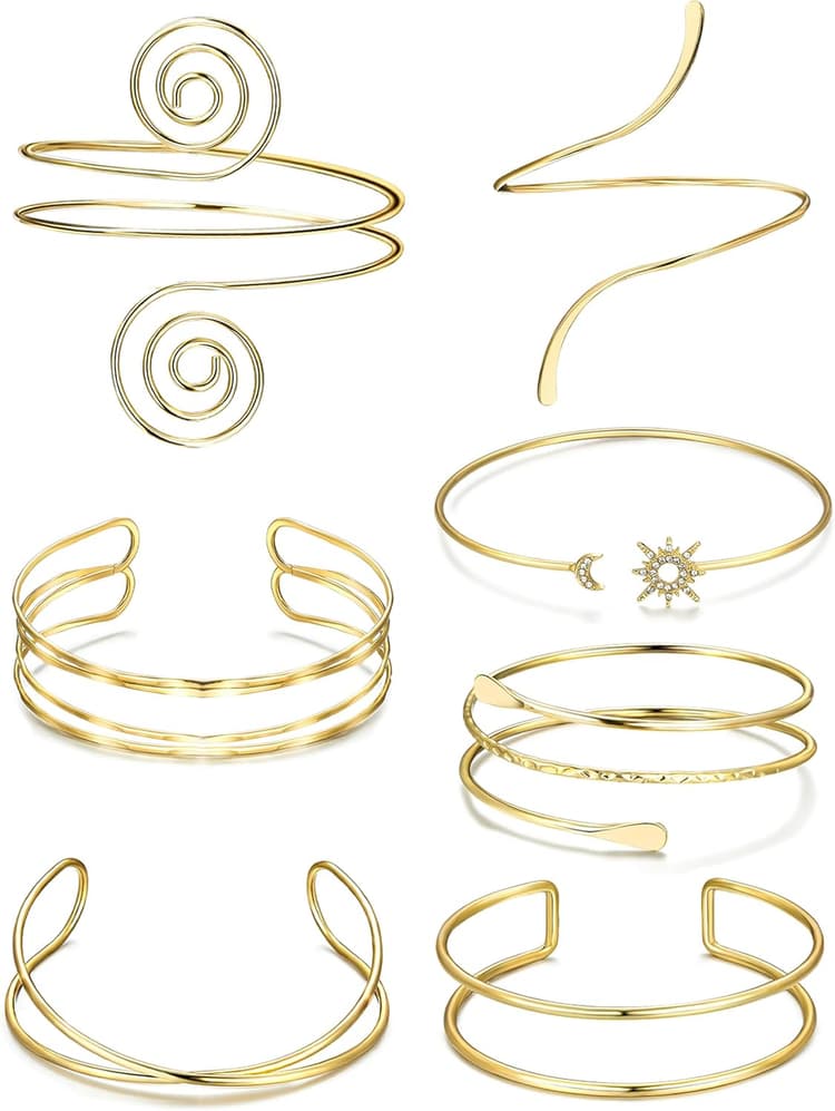 7 Pcs Arm Cuff Jewelry for Women Upper Arm Cuff Bangle Band Armlet Adjustable Arm Cuff Bracelet