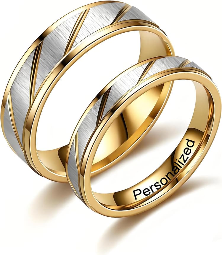 Personnalisé Anneau pour Couple Double Couleur Bande Motif Anneaux À L'intérieur Peut Gravé Personnalisé Promesse De Mariage Bagues De Fiançailles Titane Acier 6MM 4MM 6-13#