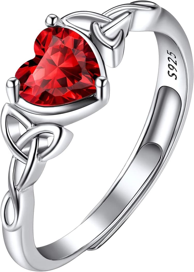 Suplight Bague Réglable Bague de Fiançailles Alliance pour Femme Fille Argent 925 Motif Noeud CeltiquePierre de Naissance Coeur Cadeau Anniversaire