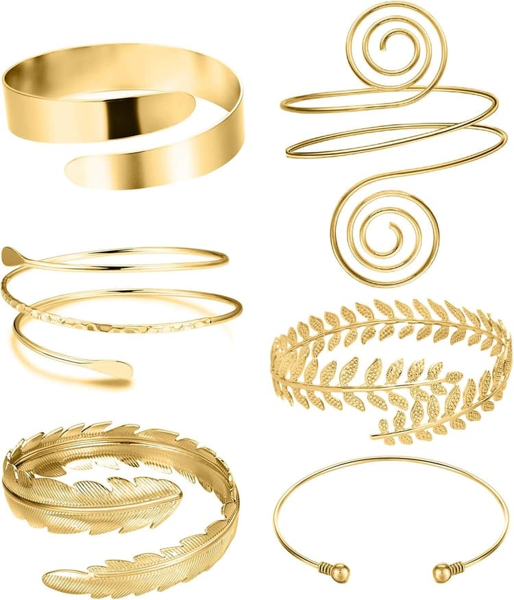 RIOSO 6 Pieces Arm Cuff Upper Arm Band Cuff Bracelet Bangle for Women Adjustable Armband Set