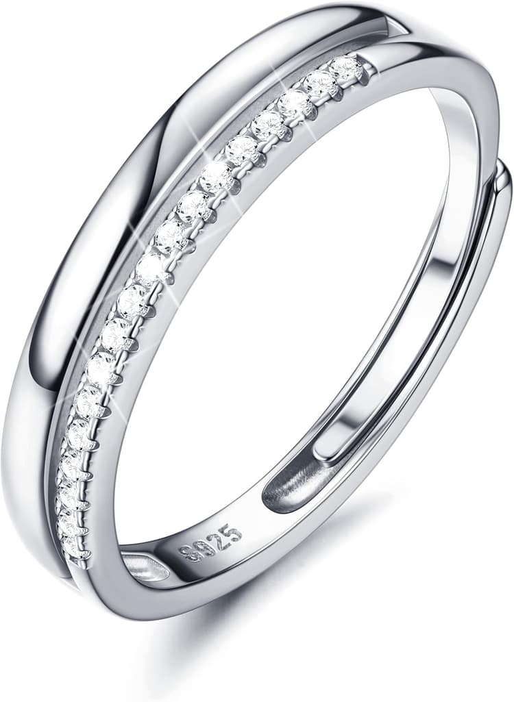 Adramata Bague Argent 925 Femme Filles Bague Reglable Empilables Alliance Femme Bague de Fiancailles Bague Promesse Mariage Bague Pouce Argent Bague Femme Or Bijoux Anniversaire Cadeau Femme