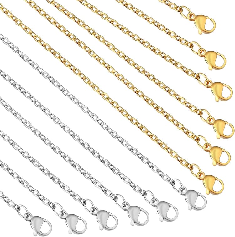 Topacket 24 Pack Necklace Chains Bulk,Gold and Silver Stainless Steel DIY Cable Link Chains for Jewelry Making 18 Inches