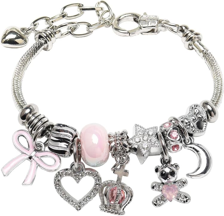 DS Charm Bracelets for girls,exquisite cute cartoon friendship Silver bracelets Stainless Steel Bangle with birthday Gift box, Adjustable girls jewelry Suitable for holiday gifts