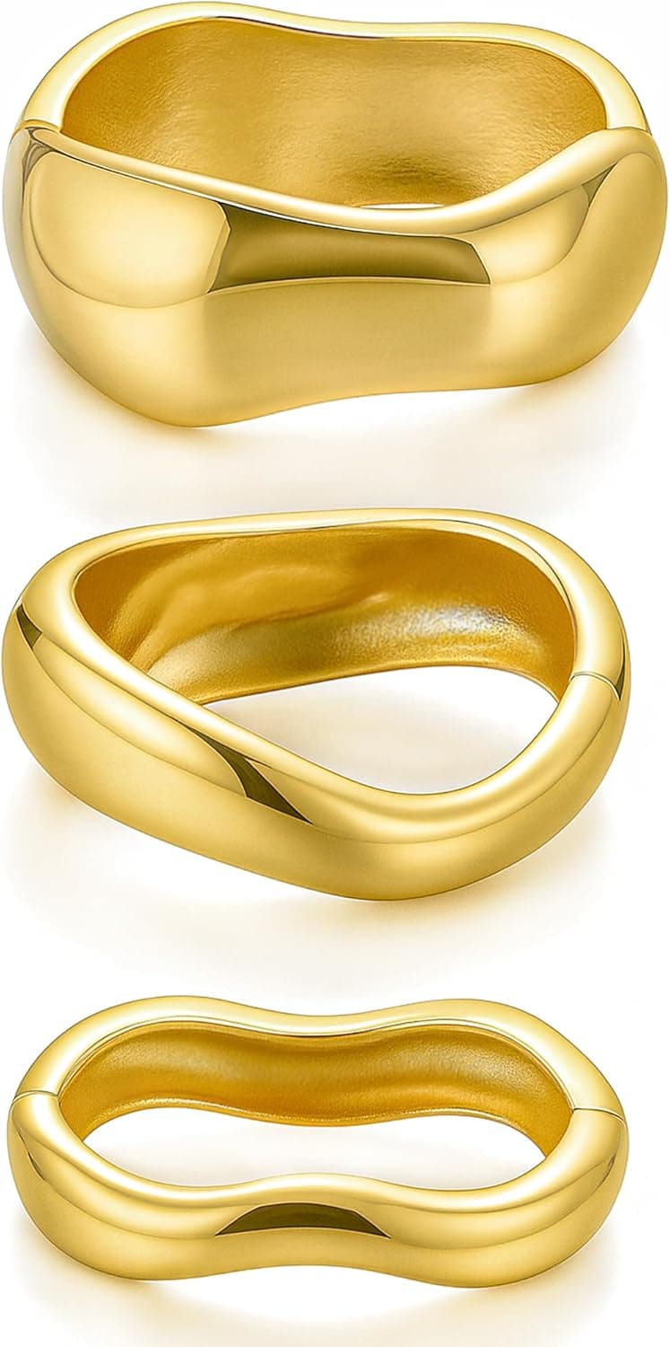 Chunky Gold Bangle Bracelets for Women, 14k Gold Plated Dainty Cuff Stackable Bangles Set, Trendy Bracelet Stack Fashion Jewelry Gifts