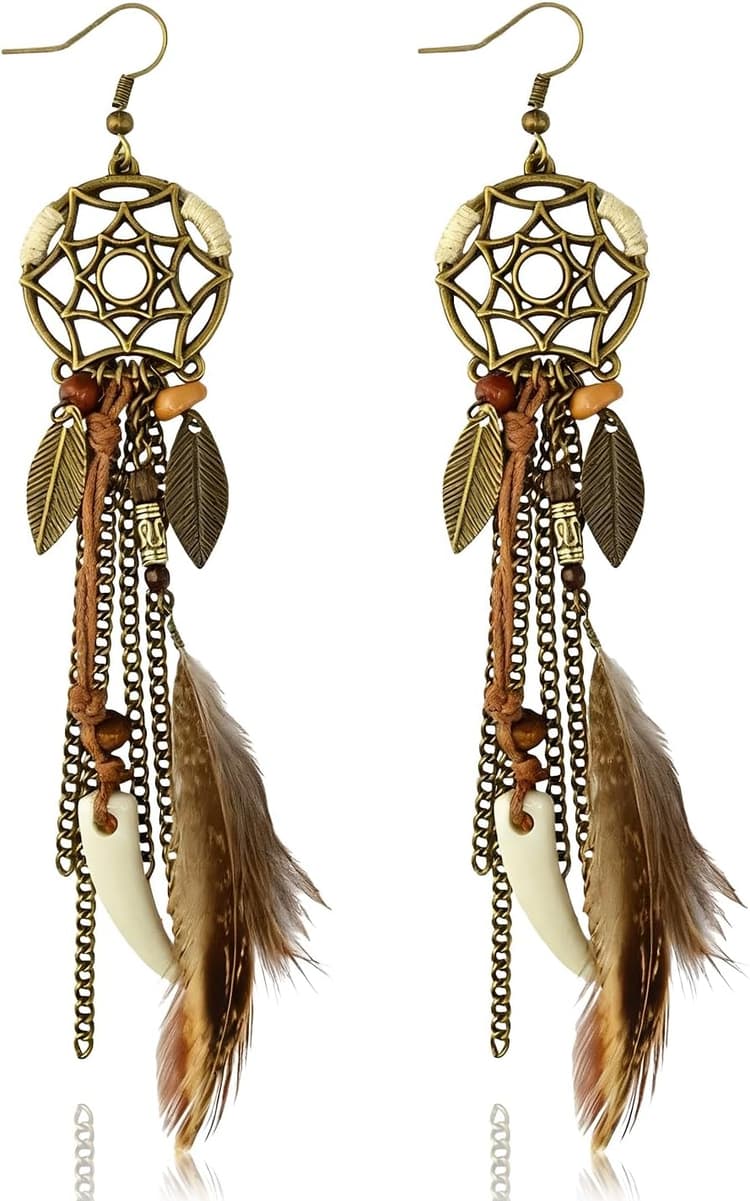 Boucle D'oreille Plumes Femme Boucle D'oreille Longues en Plumes Rétro Earrings Bohèmes en Plume pour Dames Filles für Karneval Soirée à Thème Anniversaire