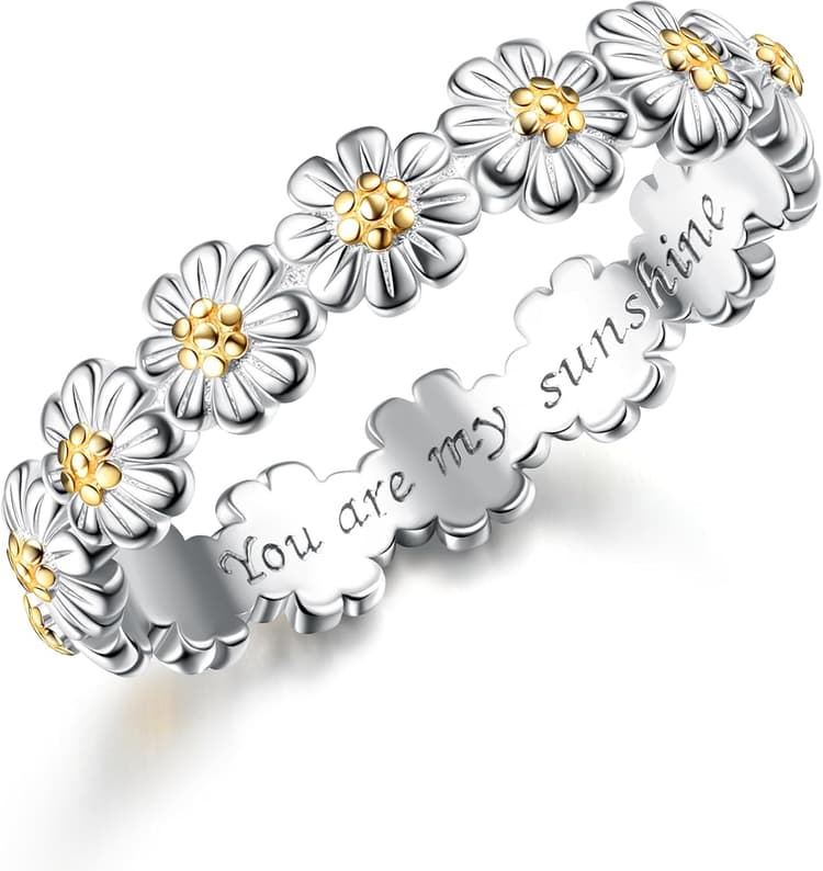 Adramata Bague Argent 925 Femme Bague Marguerite en Argent Bague You Are My Sunshine Fantaisie Bagues de Déclaration Bague Fleur Bagues de Pouce Argent Bague pour Femme Fille Cadeaux