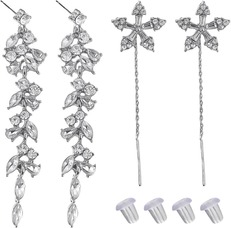 2 Paires de Boucles d'Oreilles Longues Strass, Pendantes et Scintillantes pour Femme