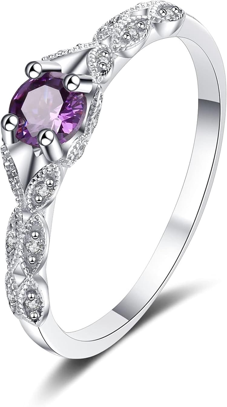 Bague Argent Femme 925 avec Améthyste Violette, Cadeau pour Fiançailles, Anniversaire, Fête des Mères, Saint-Valentin, Petite Amie, Anneaux avec Pierre de Naissance