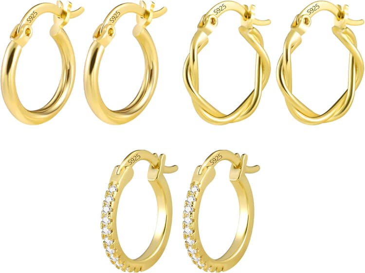 ALEXCRAFT Boucle Doreille Femme Argent 925 Creole Plaqué Or 14K Creoles Acier Inoxydable Ensembles Boucle Boreille Or