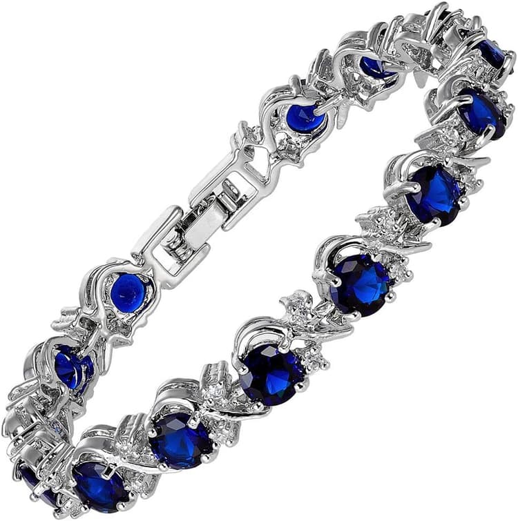 RIZILIA BLOSSOM Bracelet Tennis Femme - Plaqué Or Blanc 18K, Zirconium Cubique Multi-Couleurs 18 cm, Pierre de Naissance Élégante, Cadeau Mariage & Quotidien