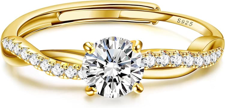 Adramata Bague Argent 925 Femme Reglable Bague Zircone Cubique Alliance Femme, Bague de Fiancailles Bague Promesse Mariage Bague Pouce Argent/Or Bague Femme Cadeaux de Bijoux