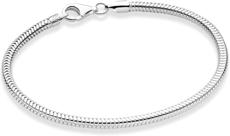 Miabella Italian 925 Sterling Silver Solid 3mm Snake Chain Bracelet for Women Men, Made in Italy