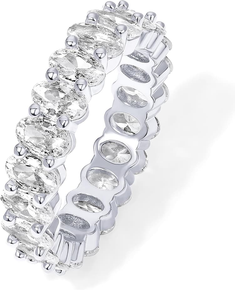 PAVOI 14K Gold Plated Rings - Oval Cubic Zirconia Love Ring and Eternity Ring - 5mm Stackable for Women