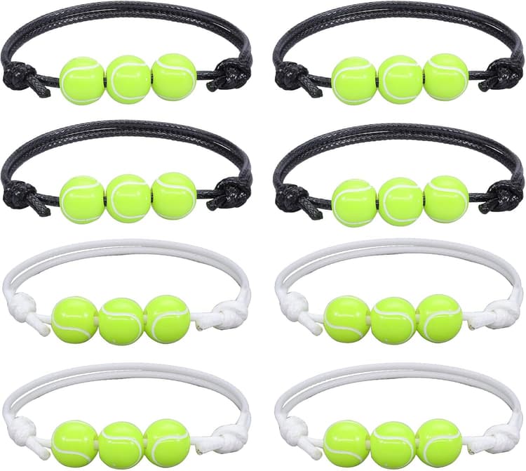 Lot de 8 bracelets réglables avec perles de tennis - Bracelet à thème sportif - Cordon tressé réglable - Pour adolescents, adultes, cadeau d'extérieur, Plastique