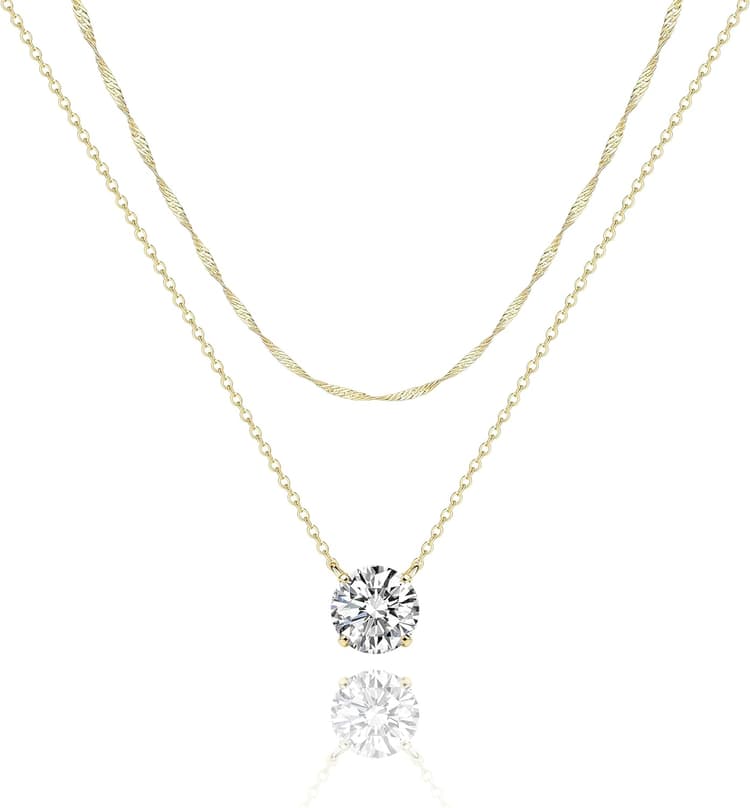 Silver Diamond Necklaces for Women Set, Layered Dainty 14K Gold Silver Plated Choker Chain Simple Pendent Diamond Necklace Stackable, Trendy Prom CZ Jewelry Gifts for Women