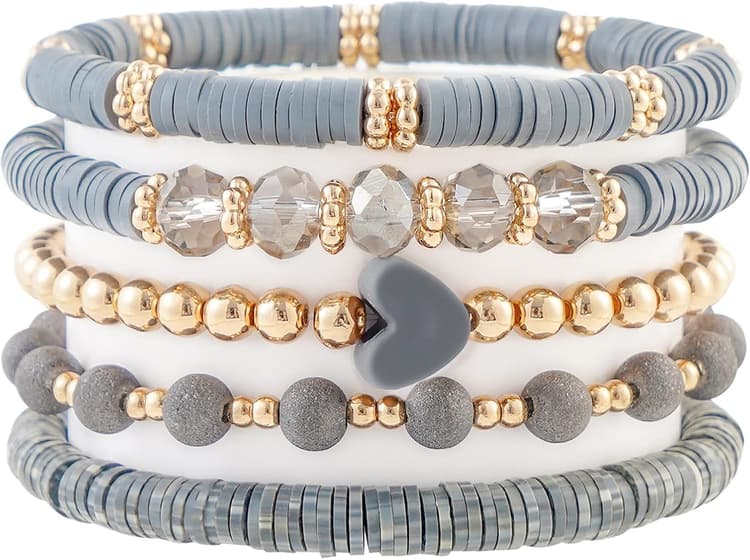 RISHEGAE Heishi Beaded Stretch Bracelets for Women Stackable Polymer Clay Beads Bracelets Friendship Boho Summer Beach Bracelet Jewelry Set