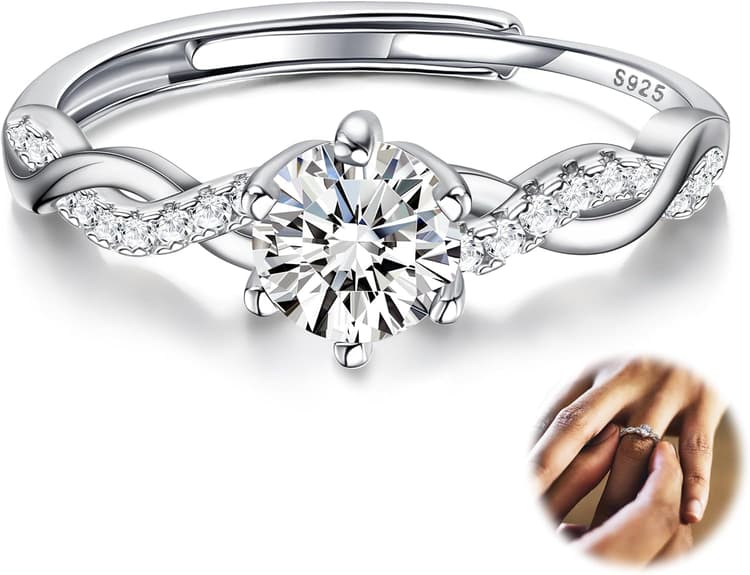 JeweBella Bague en Argent 925 Réglable Femme Bague Zircone Cubique Brillant Fiançailles Promise pour Mariage Alliance Bijoux Femme