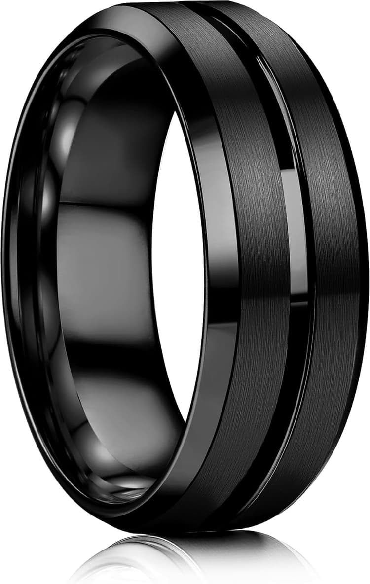 YADOCA Stainless Steel Wedding Ring for Men Women - 8MM Wedding Band Gold Silver Black Classic Groove Engagement Mens Rings Size 6-14 Comfort Fit