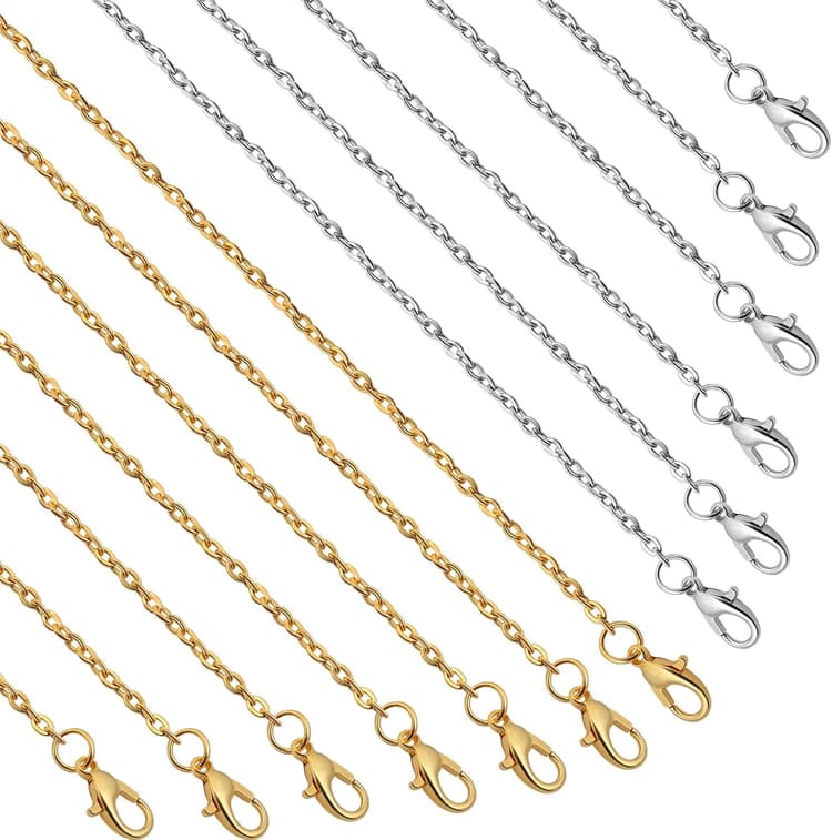 Lemonkey 24 Pack Necklace Chains Bulk,Gold and Silver Plated DIY Cable Link Chains for Jewelry Making 18 Inches