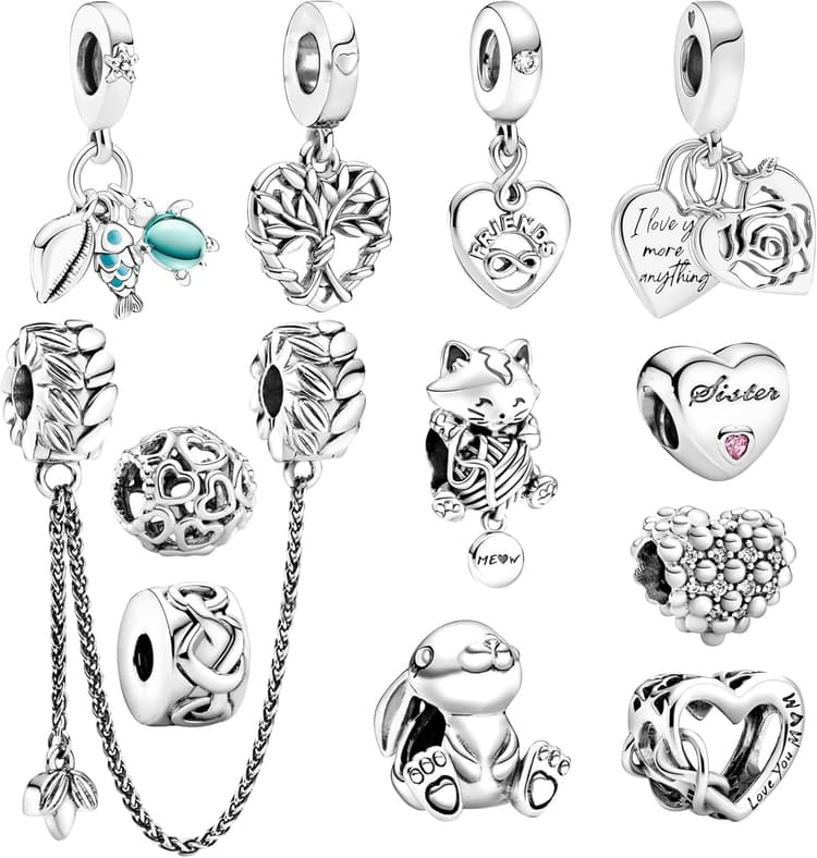 Lot de Breloques pour Bracelet, Charms de Combinaison pour Femme Compatible Européen les Bracelets et les Colliers Idée Cadeau pour Maman, Voyage ou Anniversaire