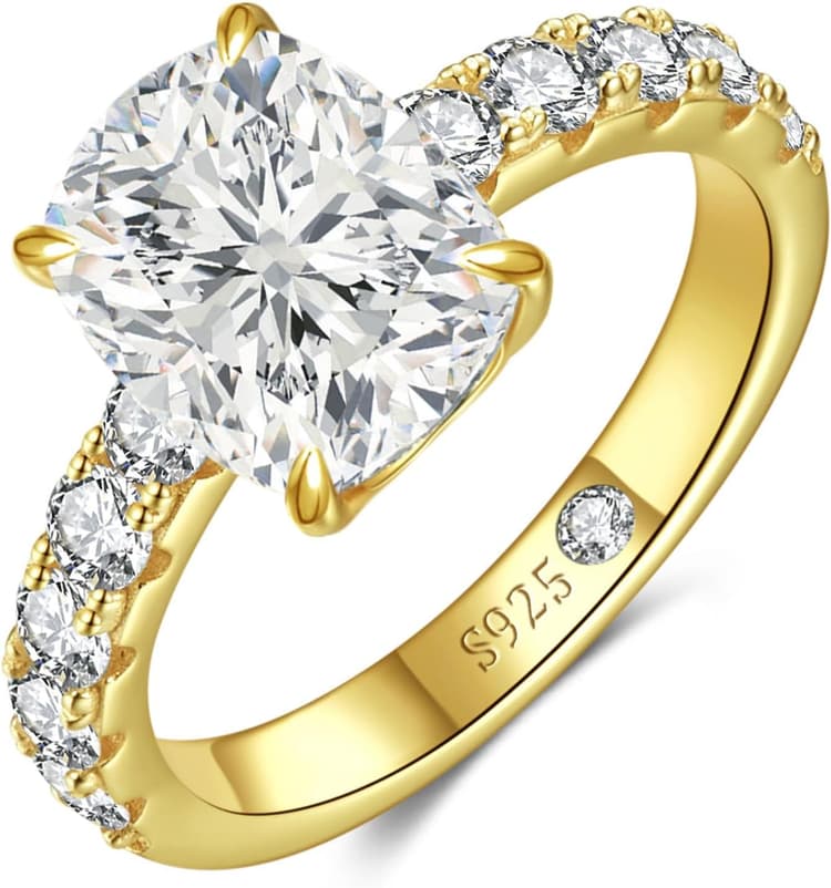 3CT Moissanite Engagement Rings for Women, Perfect for Romantic Proposal, Elongated Cushion Cut D Color VVS1, Sterling Silver White/14K Gold Plated, Anniversary Valentines Gift Size 5-9