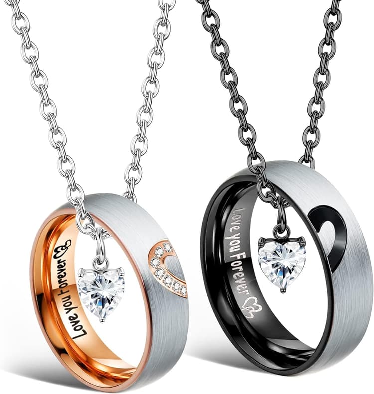 Matching Necklaces For Couples Pendant Necklace For Women Men Matching Promise Rings Pendant Set Stainless Steel Couple Necklace For Him And Her Anniversary Valentine's Day Jewelry Gift
