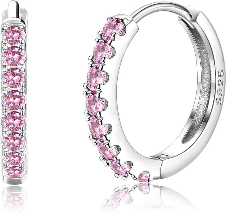 LOLIAS Creole Boucles d'Oreilles Femme Argent Hypoallergénique Boucle d Oreille Enfants Fille Zircone Cubique 925 Argent Boucle d'Oreille Bijoux Cadeaux pour Enfants Fille